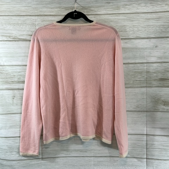 Charter Club 2 ply Cashmere Pink/White Cardigan Sweater • MEDiUM - Picture 5 of 8